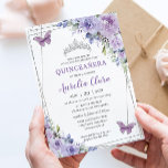 Quinceañera Purple Lilac Floral Butterflies Silver Invitation<br><div class="desc">Personalise this lovely quinceañera invitation with own wording easily and quickly,  simply press the customise it button to further re-arrange and format the style and placement of the text.  Matching items available in store!  (c) The Happy Cat Studio</div>