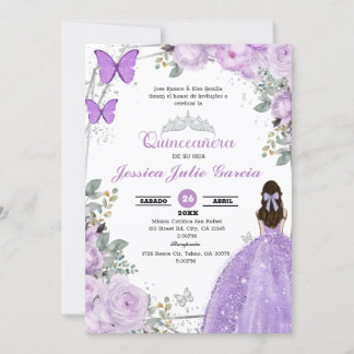 Quinceanera - Purple Lilac Floral Invitation