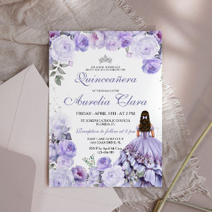 Quinceañera Purple Lilac Floral Princess Spanish Invitation