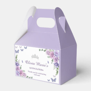 Quinceañera Purple Lilac Floral Tiara Butterflies Favour Box