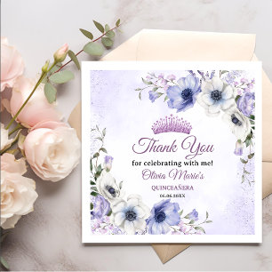 Quinceañera Purple Lilac Floral Tiara Butterflies  Napkin