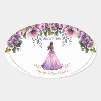 Quinceañera Purple Lilac Oval Sticker