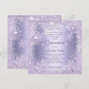 Quinceanera Purple Lilac Snowflake Winter party Invitation