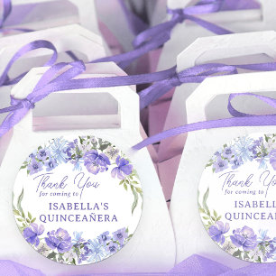 Quinceanera Purple Peri Floral Thank You Classic Round Sticker