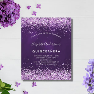 Quinceanera purple pink confetti invitation