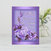 Quinceanera Purple Roses Butterfly Floral 2a Invitation (Standing Front)