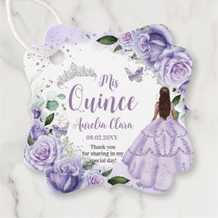Quinceañera Purple Roses Floral Silver Princess Favour Tags