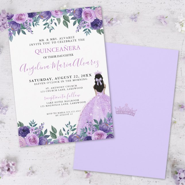 Quinceañera Purple Roses Flowers Crown Invitation (Quinceañera Purple Roses Flowers Crown Invitation)