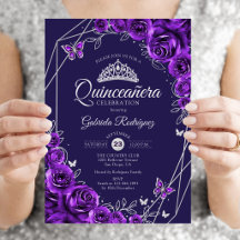 Quinceanera Purple Silver Floral