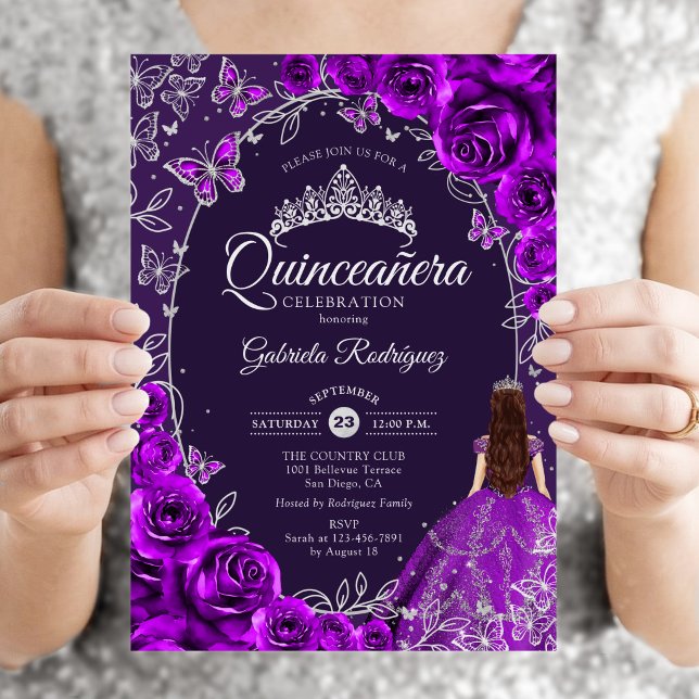 Quinceanera Purple Silver Invitation (Creator Uploaded)