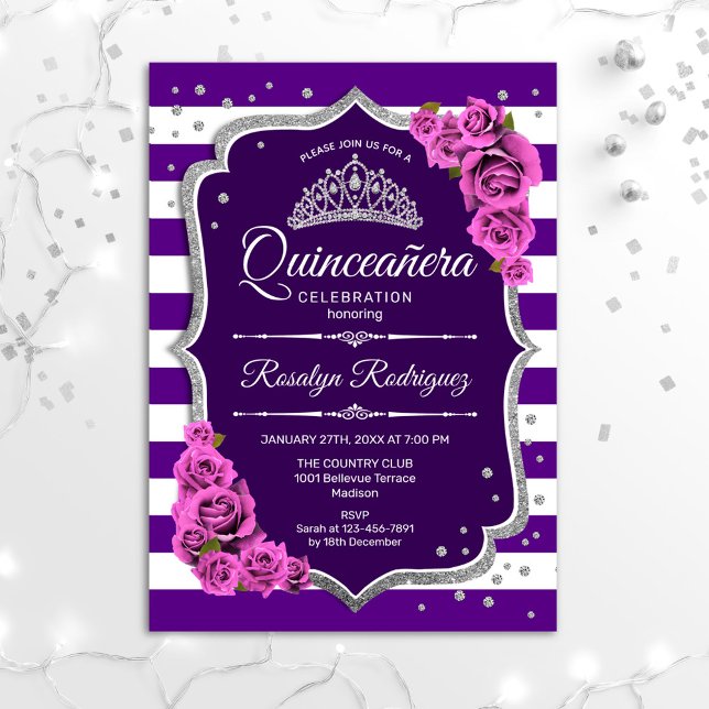 Quinceanera - Purple Silver Invitation (Creator Uploaded)