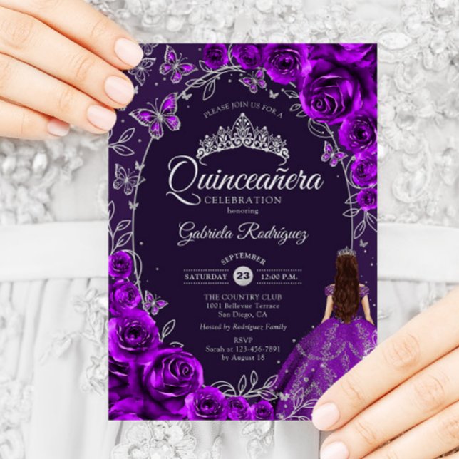 Quinceanera Purple Silver Invitation (Creator Uploaded)