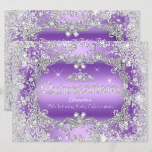 Quinceanera Purple Silver Tiara Winter Wonderland Invitation