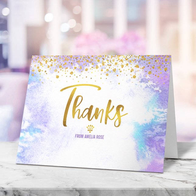 Quinceañera Purple Watercolor Gold Foil Script Thank You Card (Creator Uploaded)