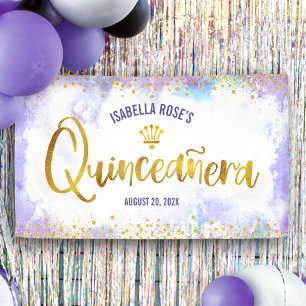 Quinceañera Purple Watercolor Gold Script Welcome Banner