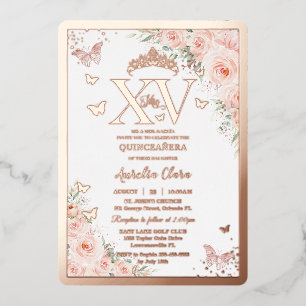 Quinceañera Quince 15 XV Blush Floral Rose Gold