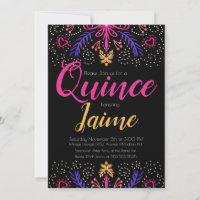 Quinceanera Quince Fun Dotted Floral Pink Black