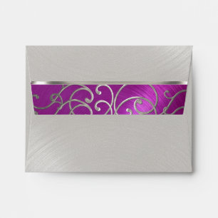 Quinceanera Raspberry and Silver Filigree Swirls Envelope