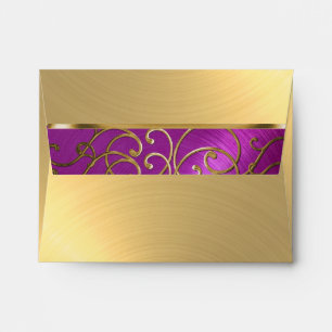 Quinceanera Raspberry Pink Gold Filigree Swirls Envelopes