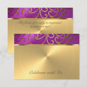Quinceanera Raspberry Pink Gold Filigree Swirls Invitation