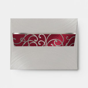 Quinceanera Red and Silver Filigree Swirls Envelopes