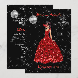 Quinceanera Red and Silver Masquerade Invitation