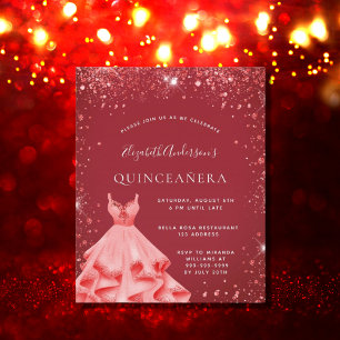 Quinceanera red dress glitter invitation