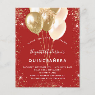 Quinceanera red gold glitter balloons budget flyer