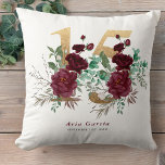 Quinceanera Red Rose Floral Gold Number 15 Cushion<br><div class="desc">Personalised 15th Birthday pillow - beautiful keepsake gift to celebrate the Quinceañera of a special young woman. The design has a gold number 15 adorned with beautiful burgundy red rose blooms, greenery and foliage. The template is set up ready for you to personalise, with the quince's name and date of...</div>