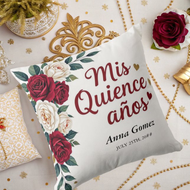 Quinceanera Red Rose Personalised Mis Quince Anos  Cushion (Creator Uploaded)