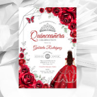Quinceanera Red Roses Dress Silver