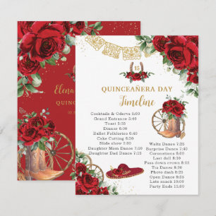 Quinceañera Red Roses Floral Charro Boots Timeline Card