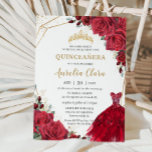 Quinceañera Red Roses Floral Gold Princess Dress Invitation<br><div class="desc">Personalise this lovely quinceañera invitation with own wording easily and quickly,  simply press the customise it button to further re-arrange and format the style and placement of the text.  Matching items available in store!  (c) The Happy Cat Studio</div>