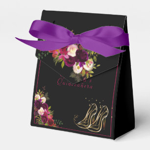 Quinceanera Red Roses Gold High Heels Sparkle Star Favour Box