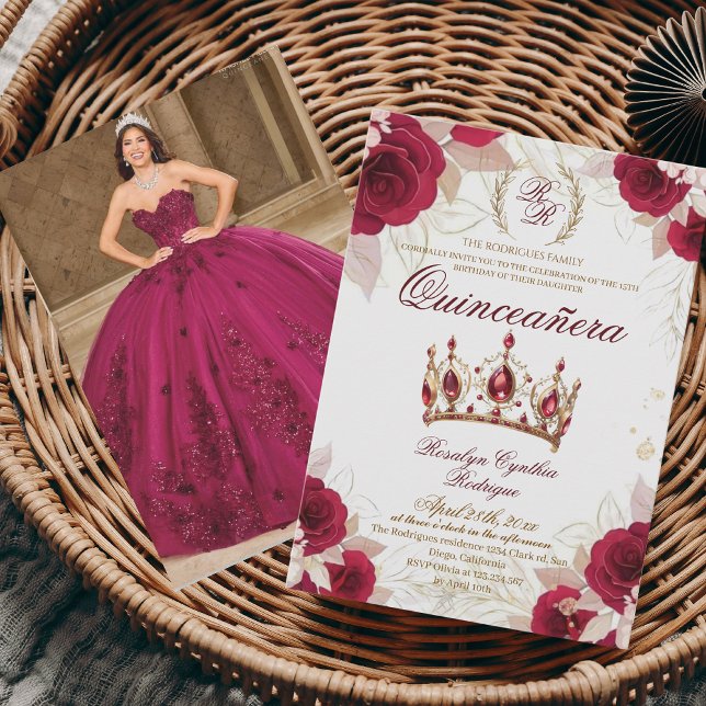 Quinceanera  Red Roses Photo 15th Birthday Invitation (Creator Uploaded)