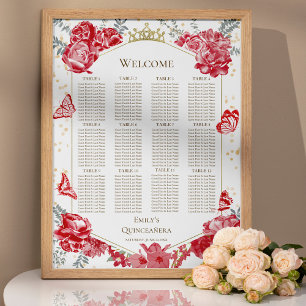 Quinceanera Red Seating Chart Sign Butterflys