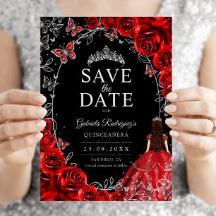 Quinceanera Red Silver Black Save The Date