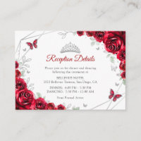 Quinceanera Red Silver Floral Details
