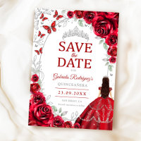 Quinceanera Red Silver Floral