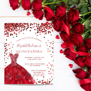 Quinceanera red white dress budget invitation flyer
