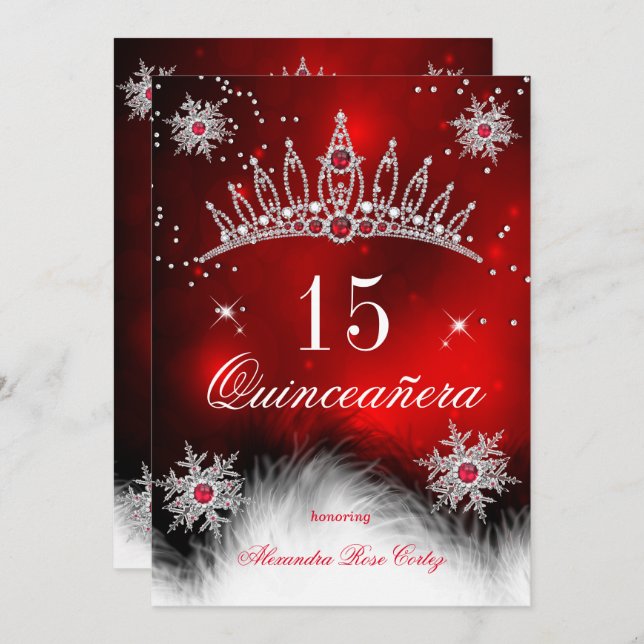 Quinceanera Regal Red Snowflake 15th Birthday Invitation (Front/Back)