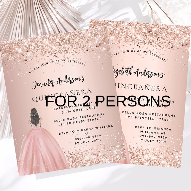 Quinceanera rose dress 2 girls twins invitation (Creator Uploaded)