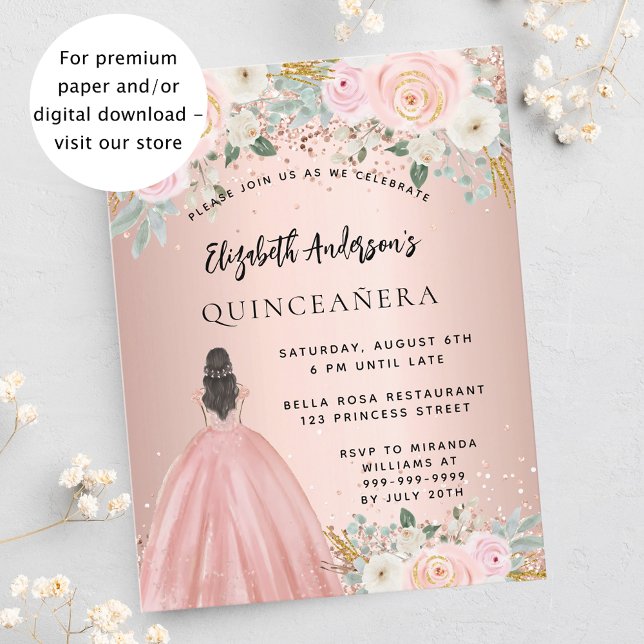 Quinceanera rose flowers dress budget invitation flyer (Creator Uploaded)