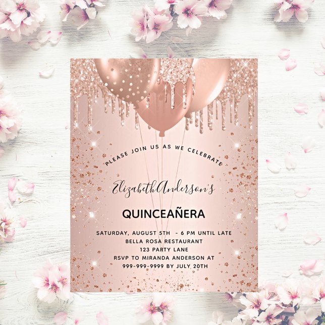 Quinceanera rose gold balloons invitation (Creator Uploaded)