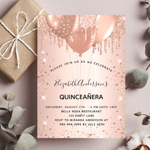 Quinceanera rose gold balloons  invitation