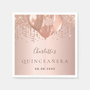 Quinceanera rose gold balloons monogram napkin