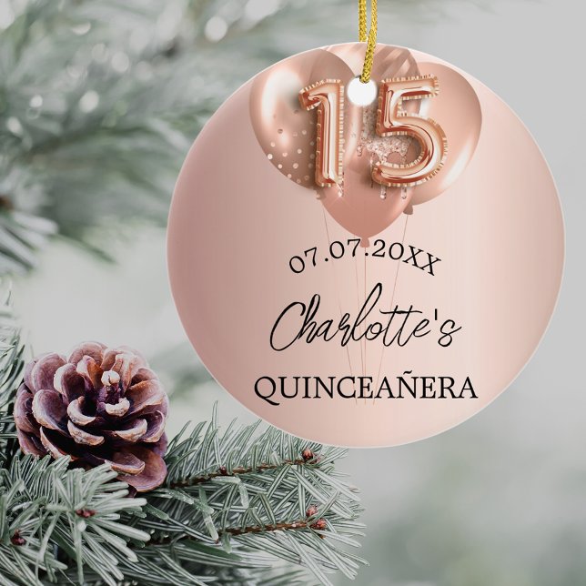 Quinceanera rose gold balloons name ceramic tree decoration (Creator Uploaded)