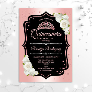 Quinceanera - Rose Gold Black White Invitation