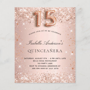 Quinceanera rose gold blush glitter budget flyer