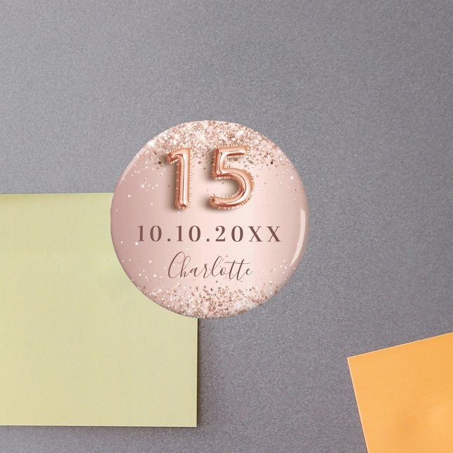 Quinceanera rose gold blush glitter save the date magnet (Creator Uploaded)